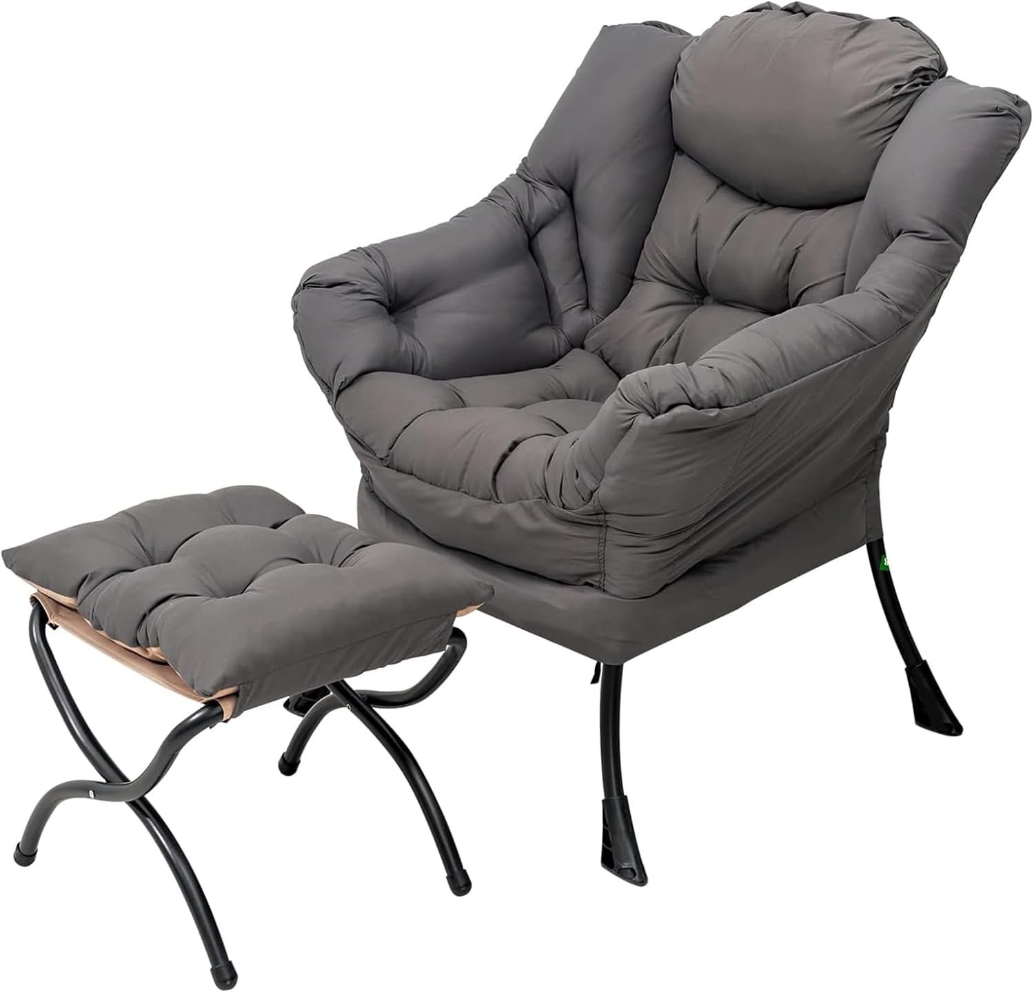 Welnow Lazy Chair with Ottoman, Reading Chair with Footrest,Dark Grey | A Side Pocket,Armrests,Foldable Footrest,Thick Cushioned Seat & Backrest, Lounge Chair for Bedroom,Living Room & Small Space