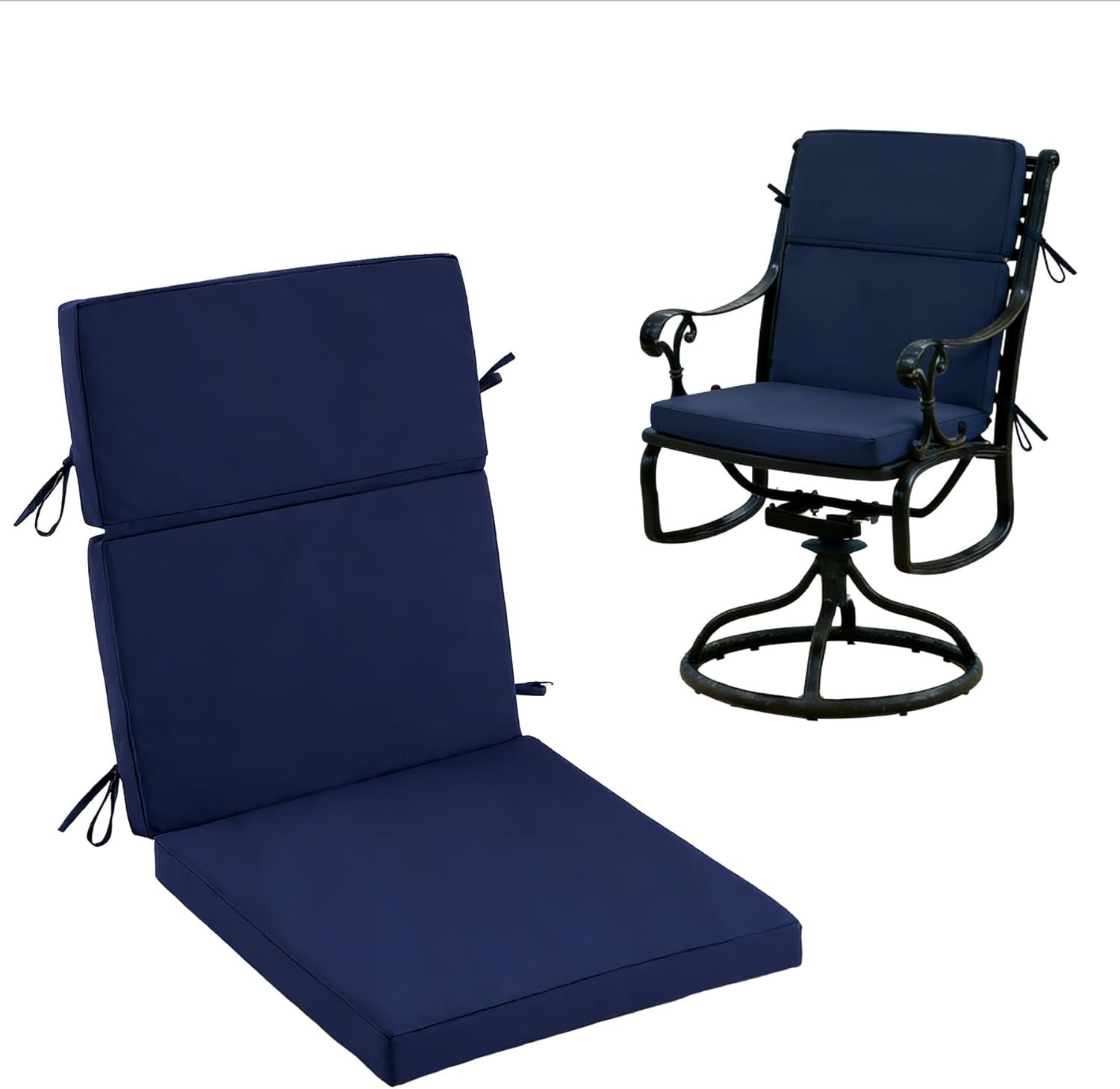 High Back Patio Chair Cushions, 21×20 Waterproof & Fade-Resistant Outdoor Dining Chair Cushions, Indoor/Outdoor High Back Cushion, Seat Pad for Glider and Lawn Chair, Navy Blue