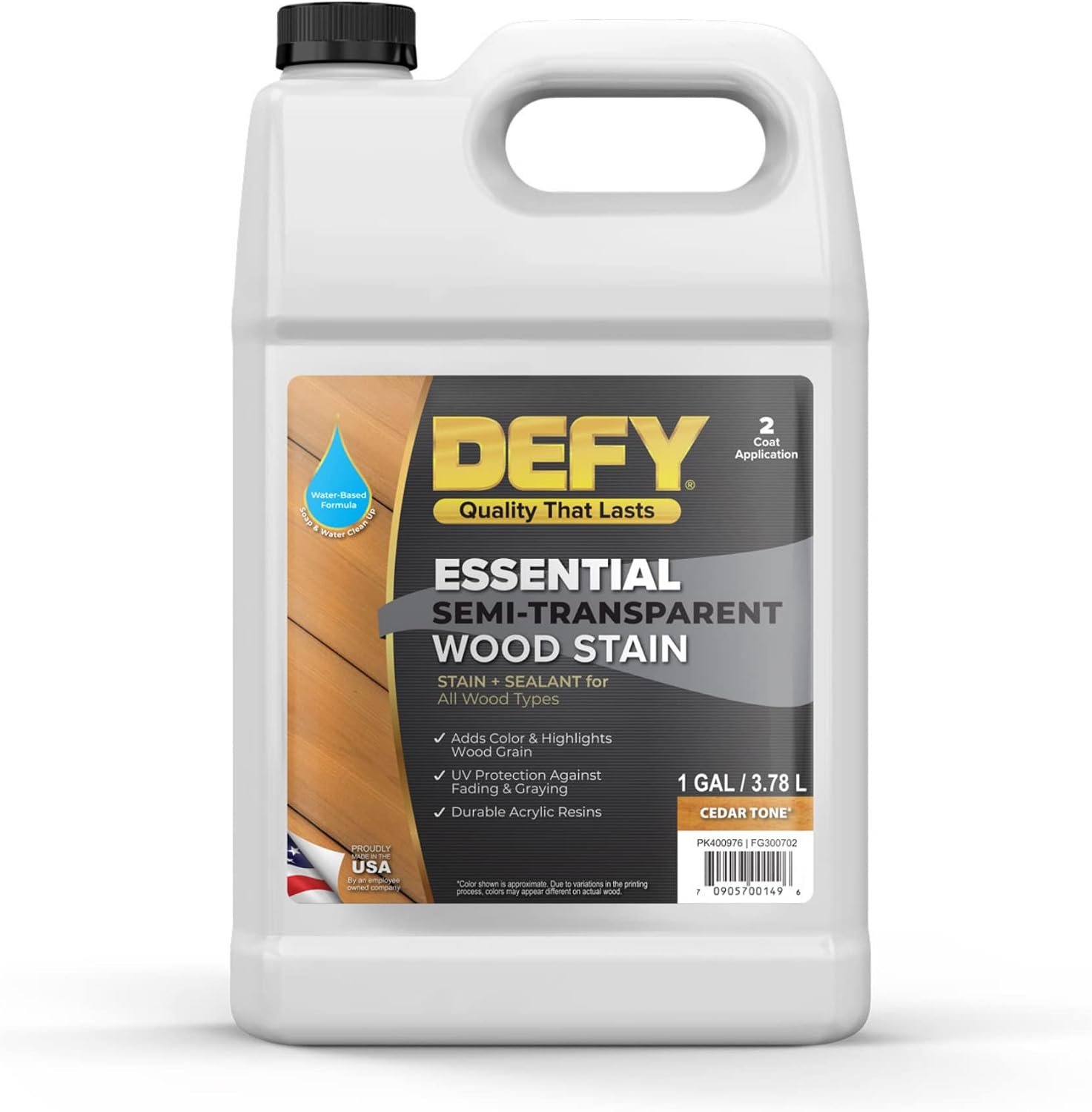 DEFY Essential Semi-Transparent Outdoor Wood Stain and Sealer in One, 1 Gallon, Cedar Tone – Wood Sealer Outdoor Waterproof Deck Stain