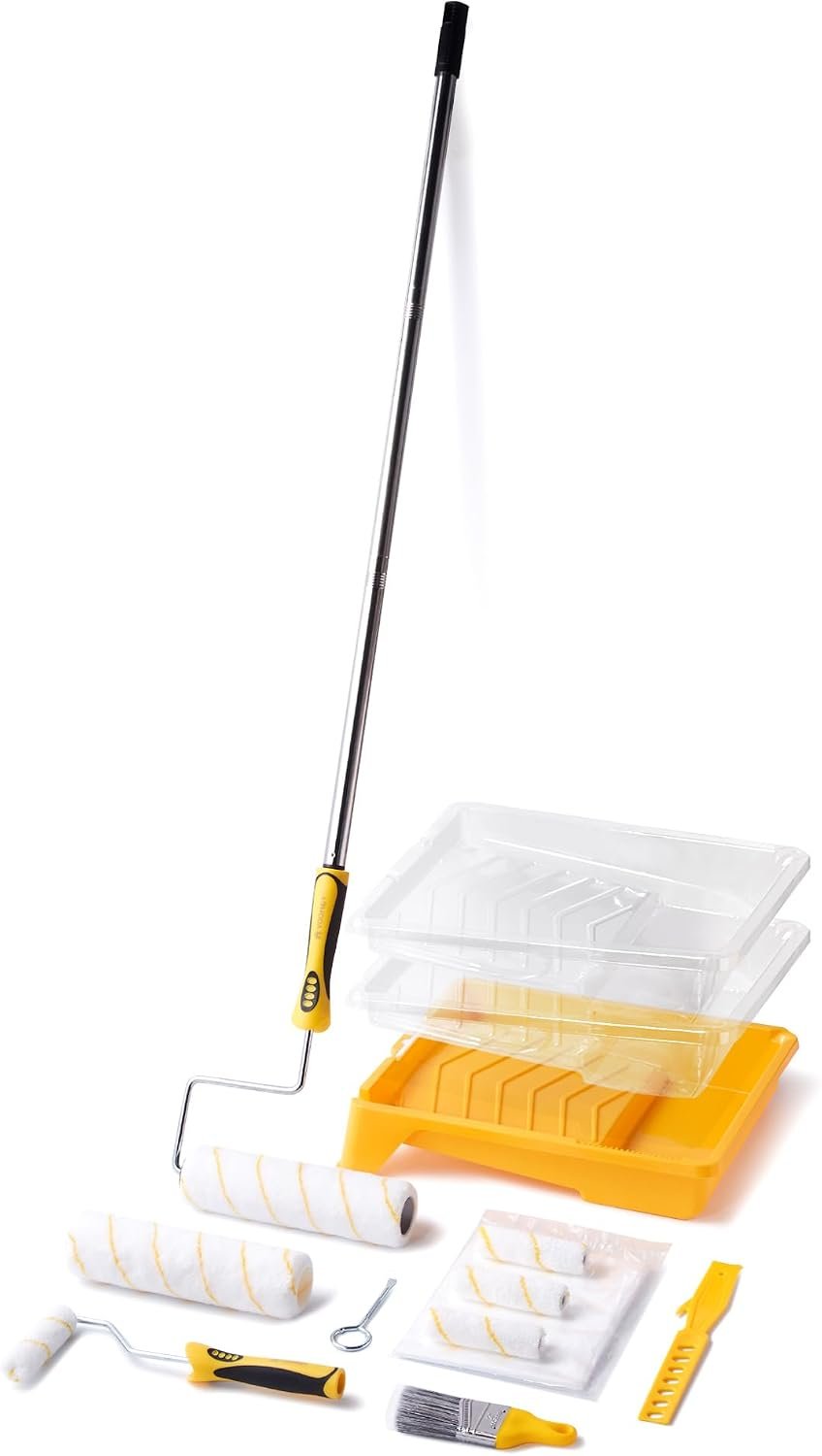 VOOMEY Paint Roller Kit with Extension Pole – 9 Inch Paint Roller with Tray | Mini Paint Roller 4 inch, Small Paint Brush, 16 Piece Complete Painting Tool Set Suitable for House & Wall Painting