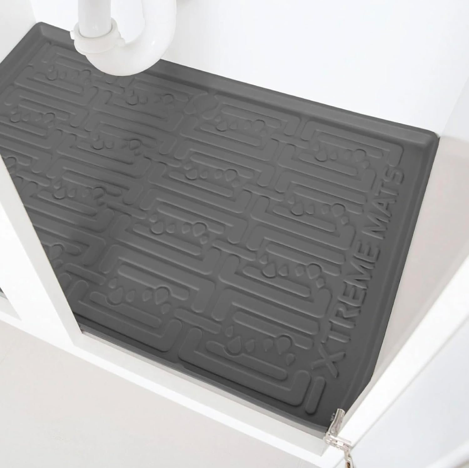 XTREME MATS Waterproof Undersink Mat (Grey 31″ 1/4 x 22 1/4) Cabinet Base Liner for Kitchen & Laundry Cabinets Catches Leaks Prevents Damage Flexible Sink Driptray