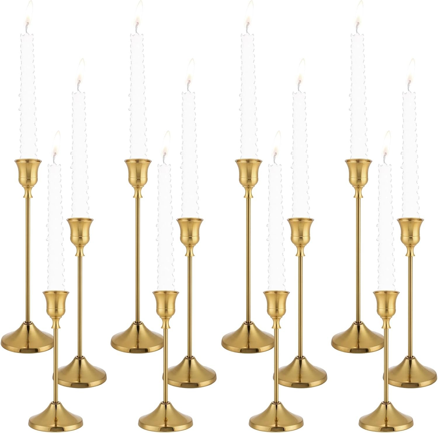Candlestick Holders 4 Sets(12 Pcs), Brass Gold Candle Holders with Anti-Slip Pad, Metal Taper Candle Holder, Candle Holder for Wedding Fireplace Mantel Housewarming Gift