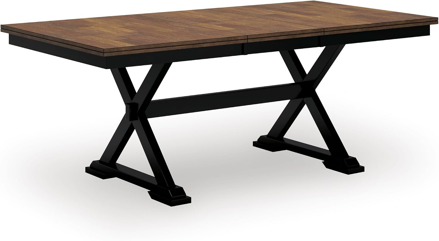 Signature Design by Ashley Wildenauer Extendable Dining Table, Farmhouse | Hardwood solids, Mango wood veneer, MDF substrate, Trestle base, Self-storing butterfly leaf, Seats 8, 60 to 78 inch length