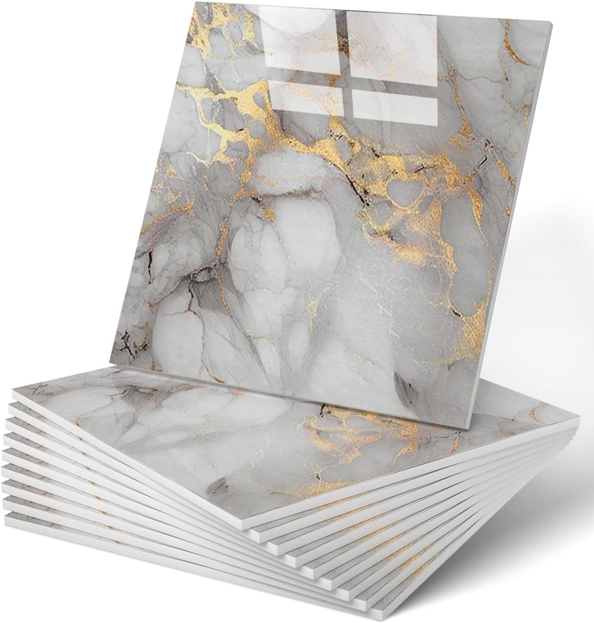 WADILE 20PC Waterproof Peel and Stick Wall Panels 11.8 x 11.8 Gold | Marble look, Self adhesive, PVC Panels, Lightweight Foam Wall Panels, Bathroom, Kitchen, Not Real Tile