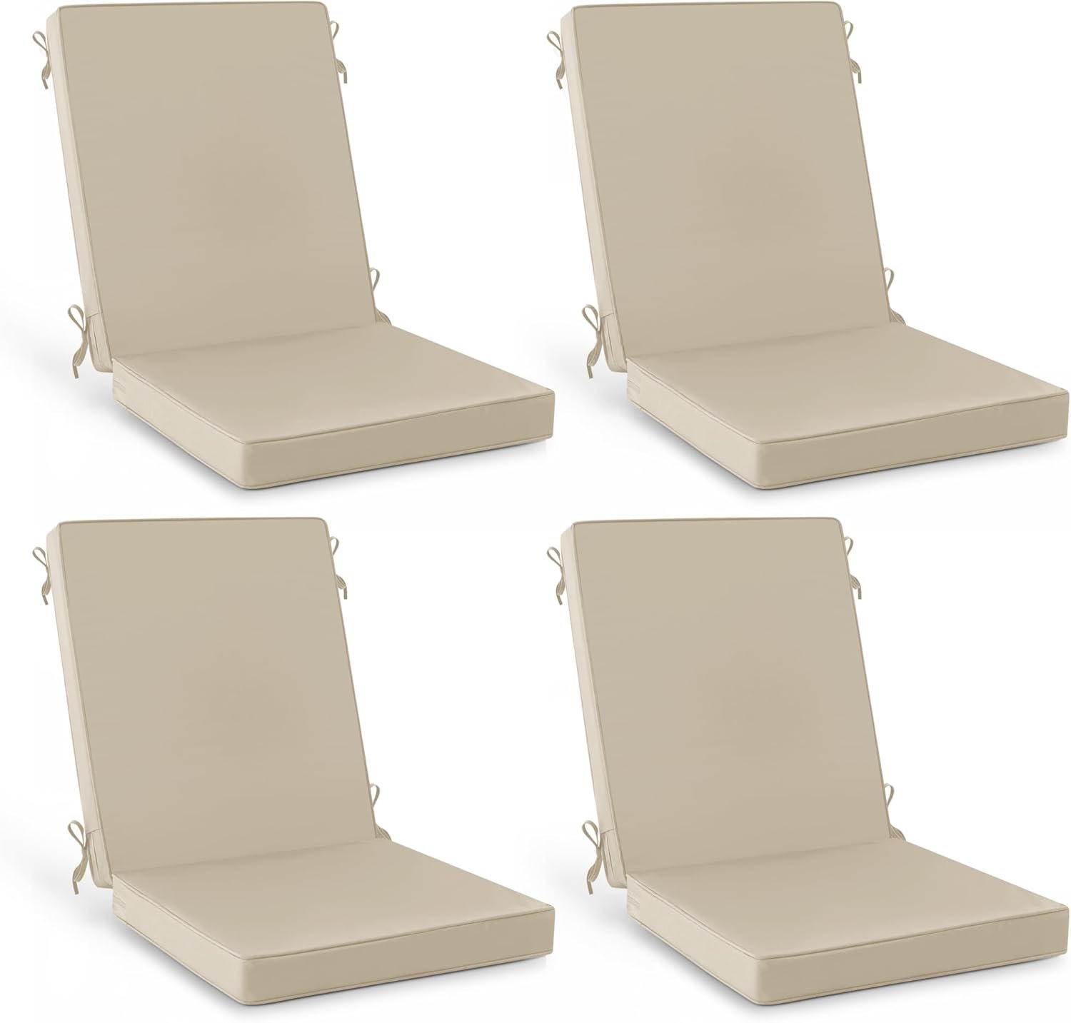 Summsun Outdoor Dining Chair Cushions 4-Pack, 20 x 20 Inch, Cream | High Back, High-Resilience Foam, Non-Slip Bottom, Water Resistant, Removable Cover, Tie Straps, Fit for Adirondack, Rocker