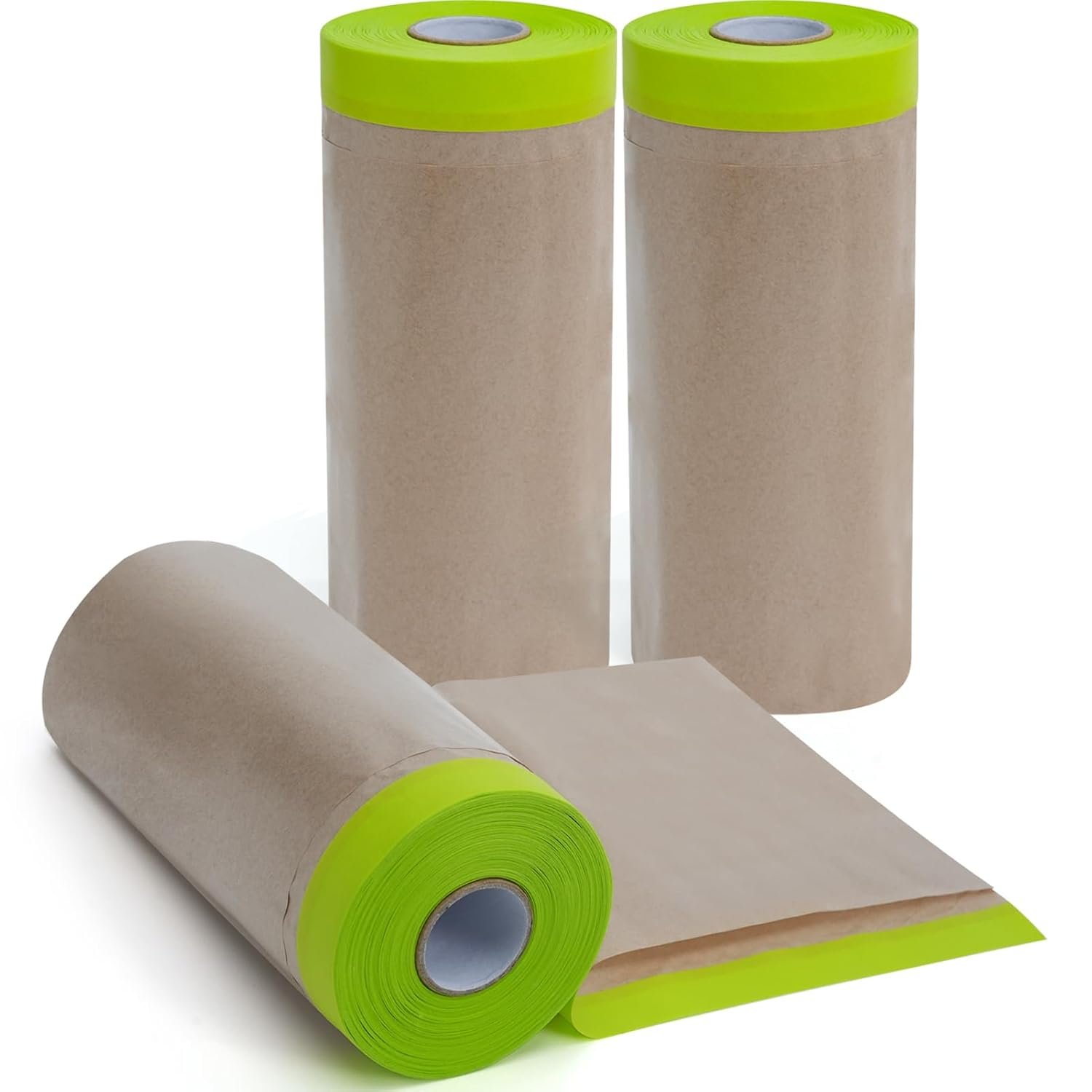 ADHES Pre-Taped Masking Paper for Painting 12in x 50ft x 3rolls | Tape and Drape Painters Paper Roll with Masking Tape, Automotive Masking Paper for Cars, Walls, Floors, Furniture Protection