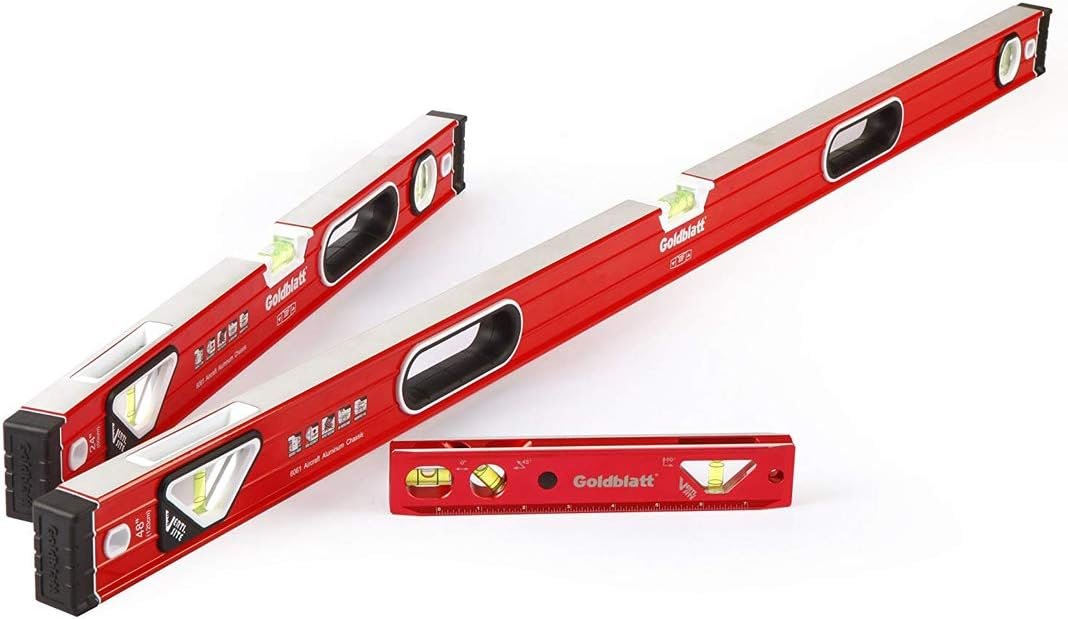 Goldblatt 3-Piece Torpedo Level Set – 9″, 24″, 48″ Spirit Level Included, Aluminum Alloy Construction