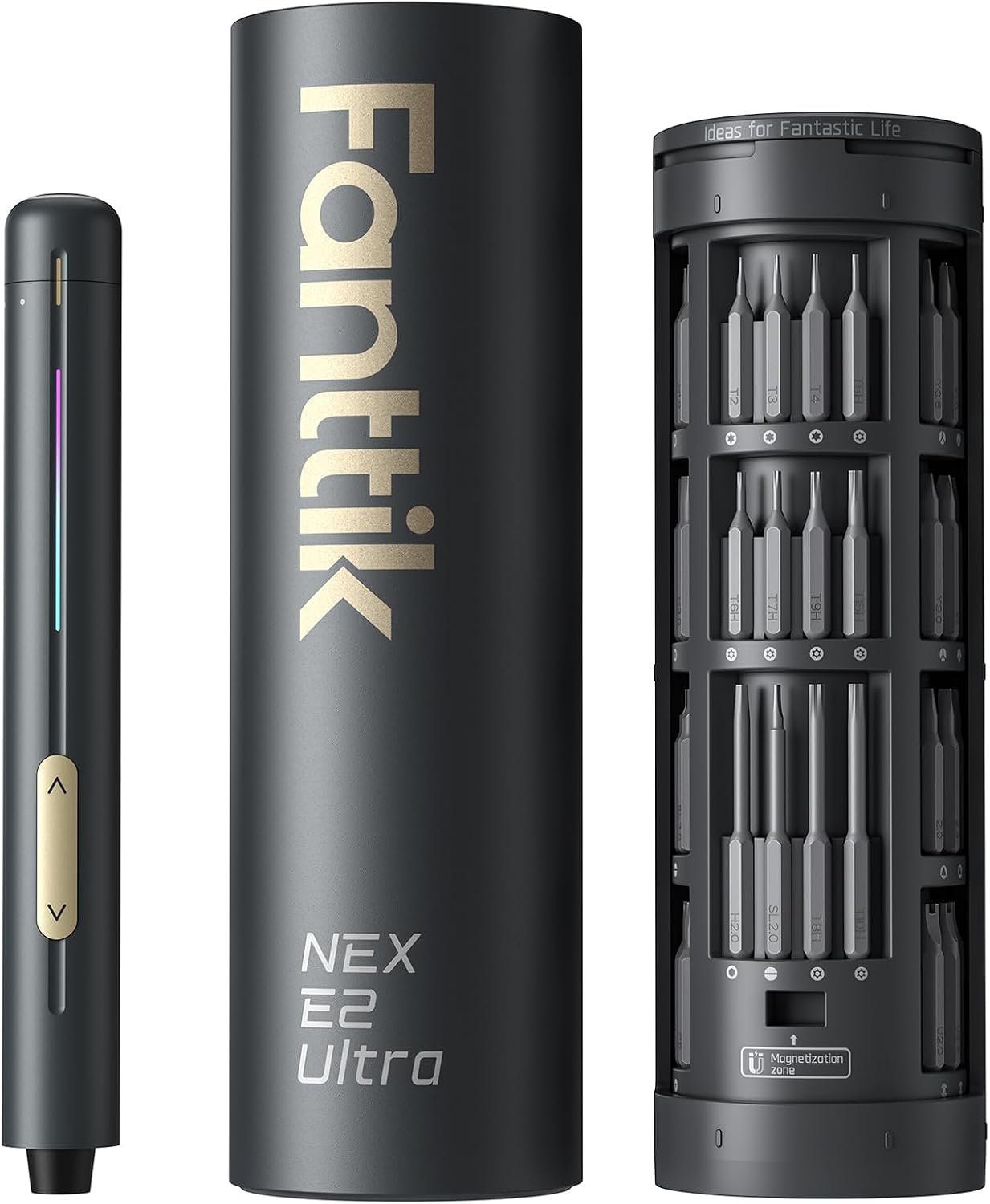 Fanttik E2 Ultra Electric Screwdriver, Precision Screwdriver Set (Grey) | 50 Magnetic Bits, 5/32”Hex Shank, 0.6N.m, RevoStor Magnetic Storage, Repair Kit for PC, Phone, 3D Printer, RC Cars, Drone