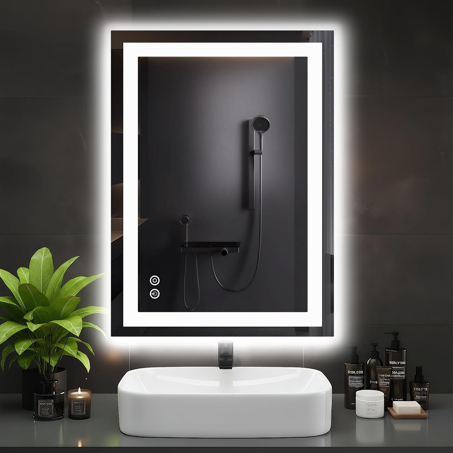 DUMOS 24.1″x32.1″ LED Bathroom Mirror, Bathroom Vanity Mirror | Smart Anti-Fog, Front Light and Backlit, 3 Color Temperatures, Dimmable, Memory Function