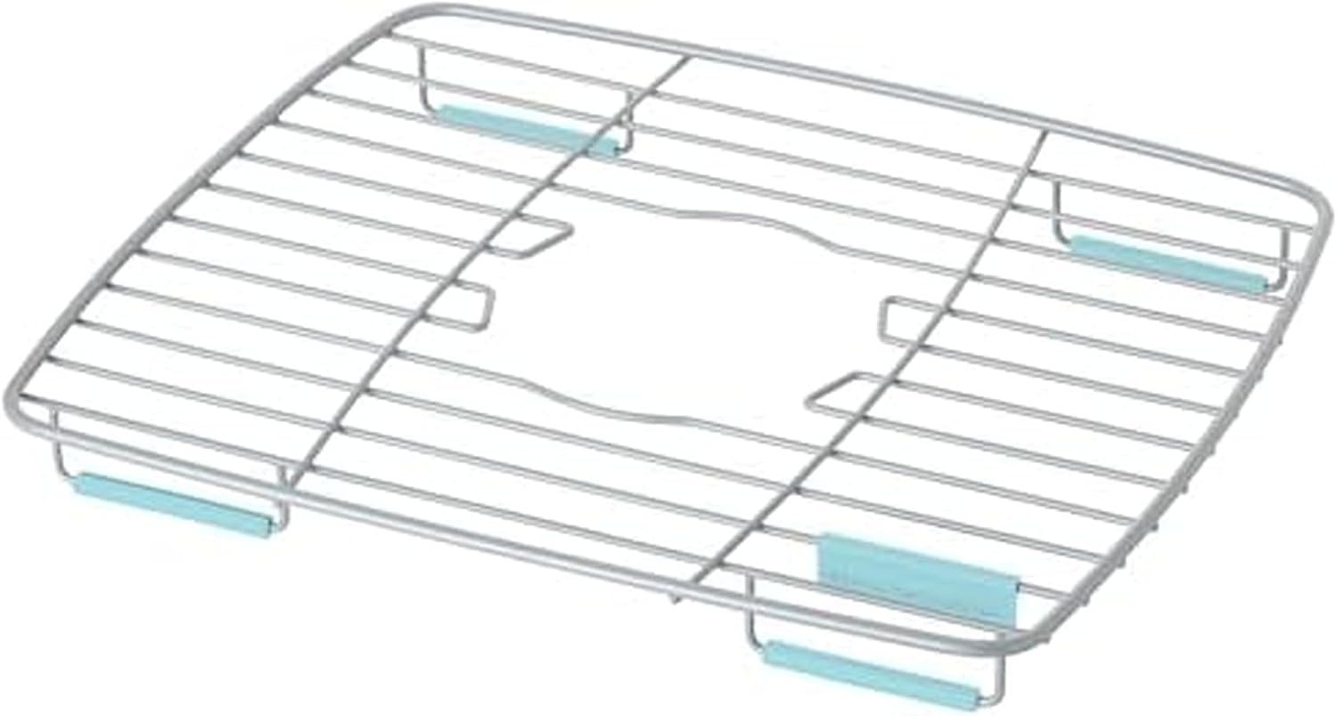 KitchenAid Rust Resistant Small Sink Protector with Non Slip Feet and Center Opening for Sink Stopper and Quick Drying, 10.5 x 12.5 x 1.4 Inch, Mineral Water