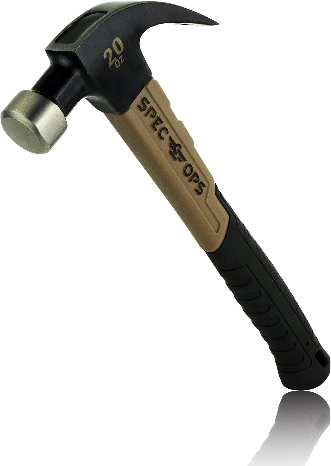 Spec Ops Tools Fiberglass Hammer for Carpentry & Demolition, Smooth Face, Curved Claw and Shock-Absorbing Grip, 20 Oz