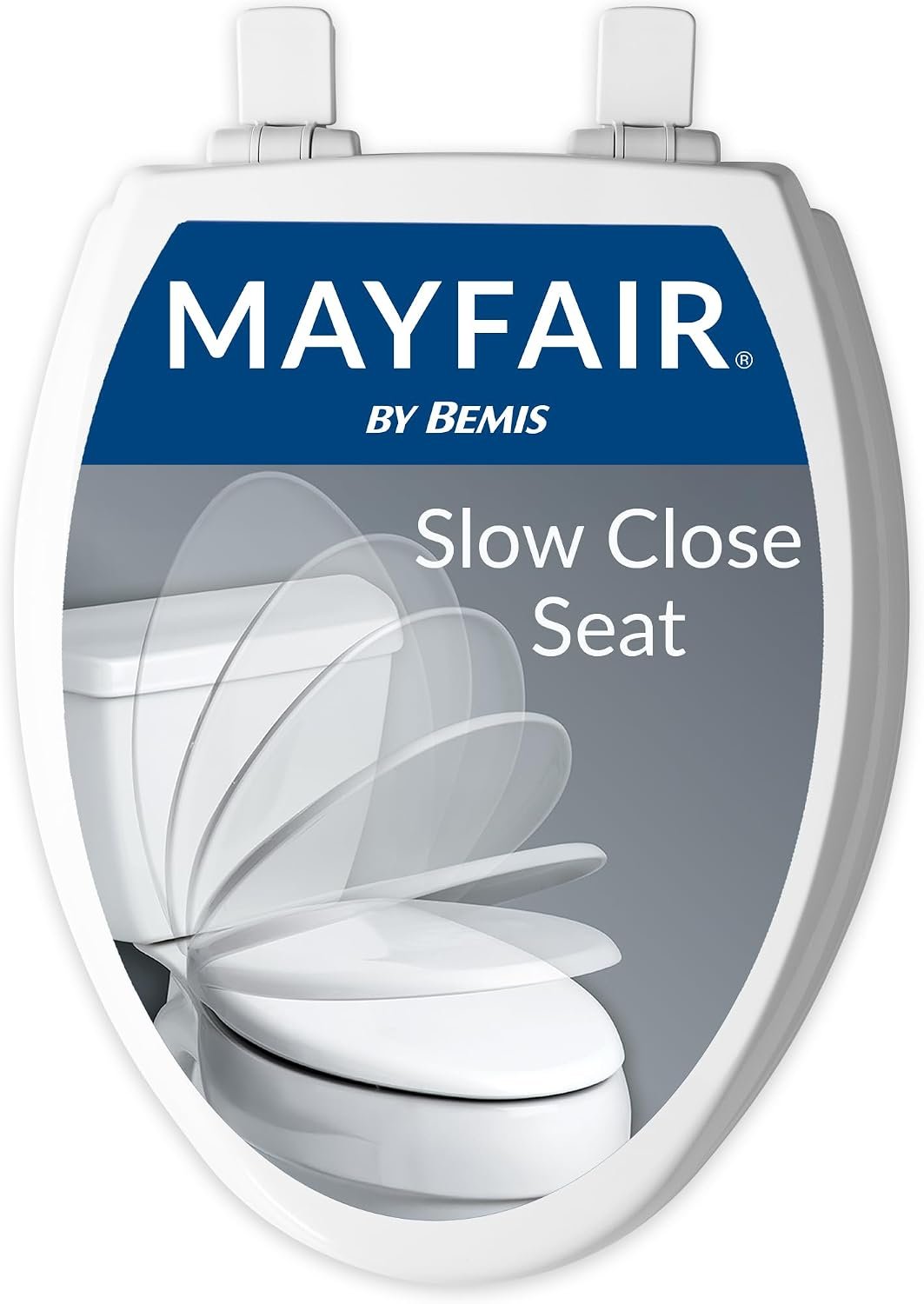 Mayfair Cassel slow close toilet seat, easy clean non-slip premium wood seat, install, made in USA, elongated, white