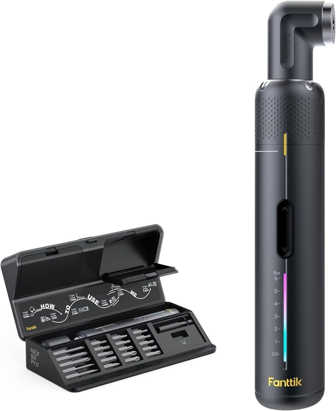 Fanttik S2 Pro Electric Screwdriver, Cordless Screwdriver Set(Space Grey) | 7 Torque Settings, 0.5 to 6N.m, 20 Magnetic Bits, 1/4”Hex Shank, with 90° Angle Adapter, for Furniture, Household Repairs
