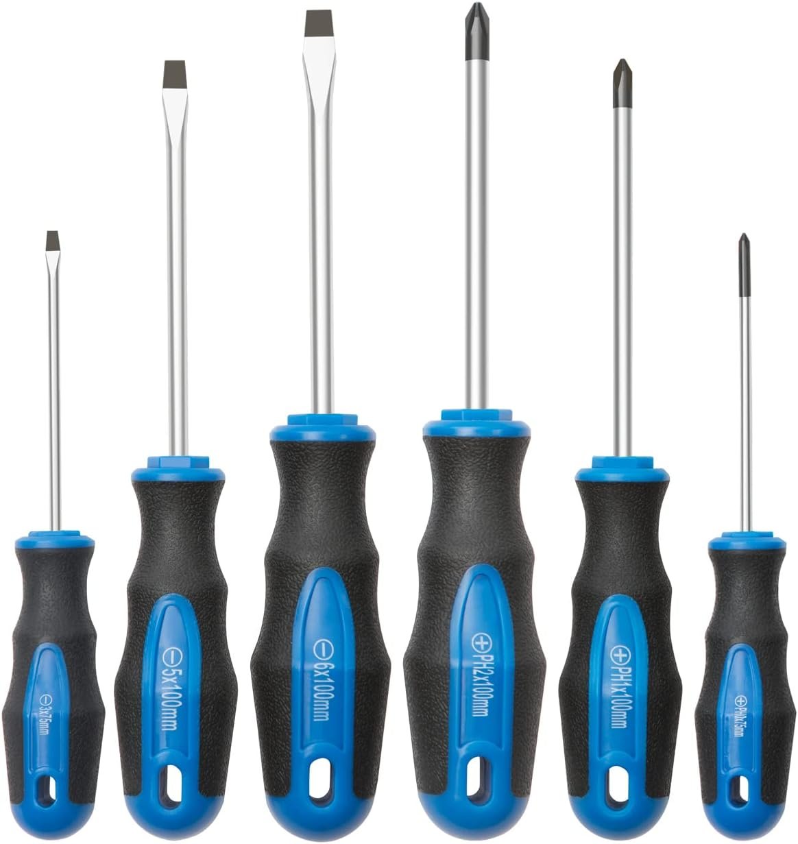 6PC Magnetic Tip Screwdriver Set, 3 Phillips and 3 Flat | 3 Phillips and 3 Flat, Professional Cushion Grip, 6-Piece Hand Tools Set