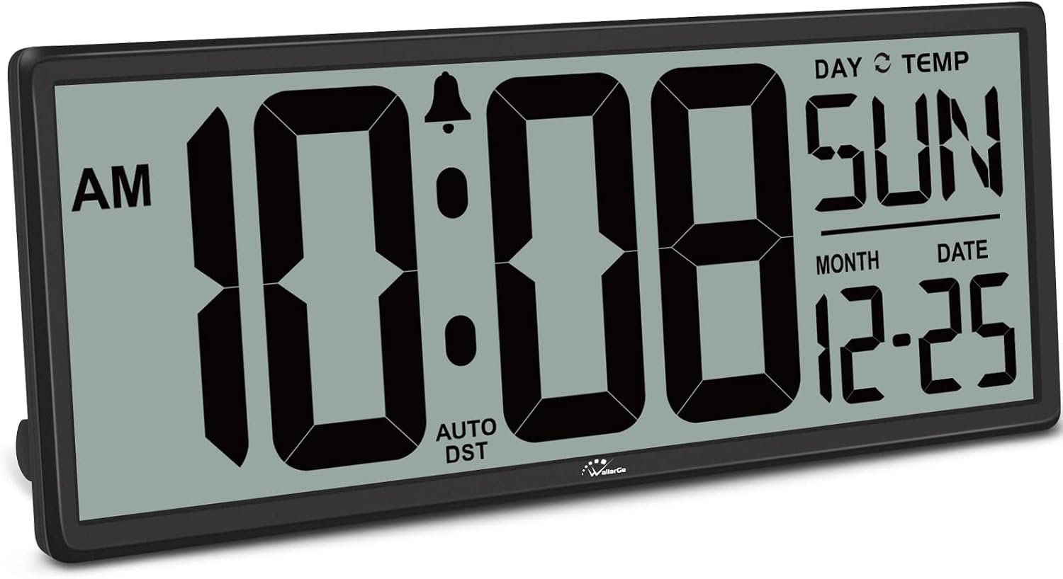 14.5” Large Digital Wall Clock Battery Operated | Jumbo Numbers, Temperature and Date, Easy to Read and Set, Auto DST, Large Display for Garage, Office, Classroom
