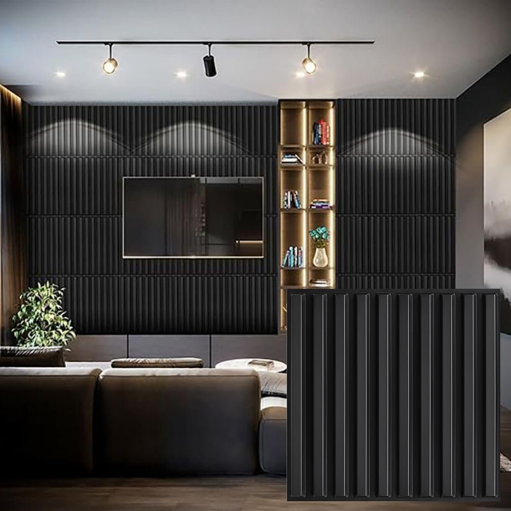 Heikki 30 Pack 3D Wall Panel for Interior Wall Décor, PVC Flower Textured Wall Panels for Living Room Bedroom Hotel Office, 11.8″x11.8″, Double-Sided Tape (Black-XHT)