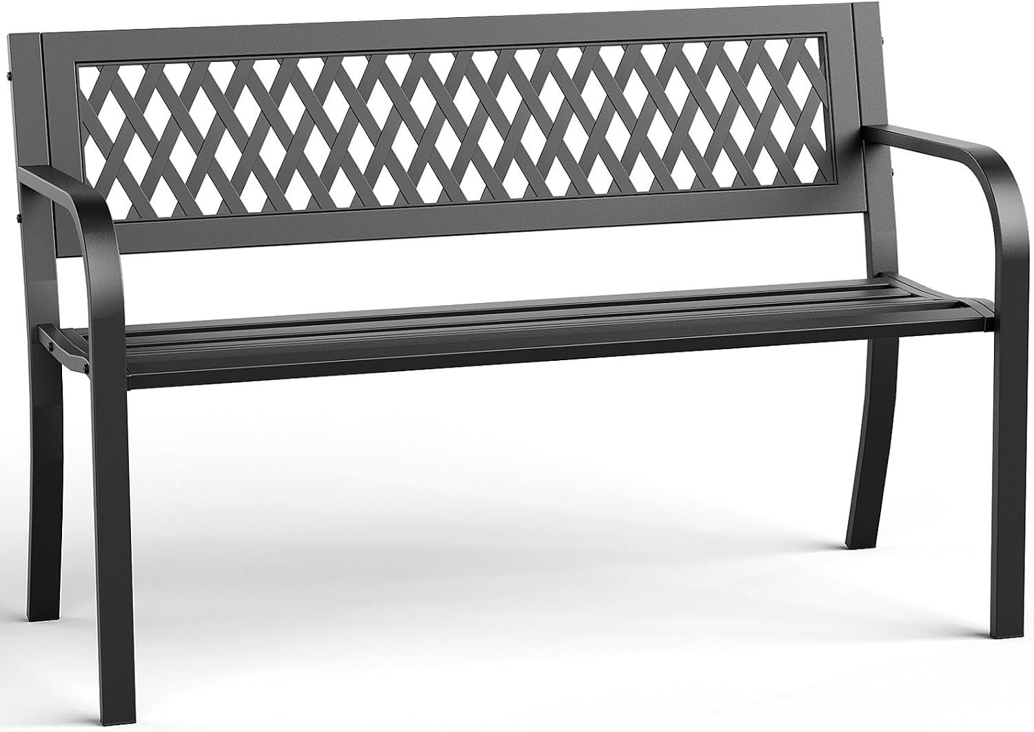Outdoor Bench, Garden Patio Park Entryway Metal Bench with Comfortable Backrest, Sturdy Heavy Duty Loveseat Front Porch Backyard Lawn Furniture for Outside