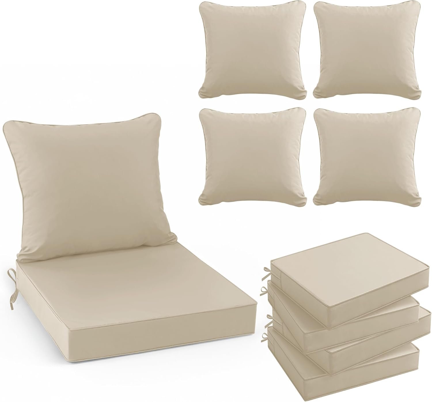 Summsun Outdoor Chair Cushions Set of 4, 24 x 24 Inch, Cream | Backrest & Deep Seat Cushion, Water Resistant, Removable Cover, Replacement Cushions Pad for Patio Furniture, Garden