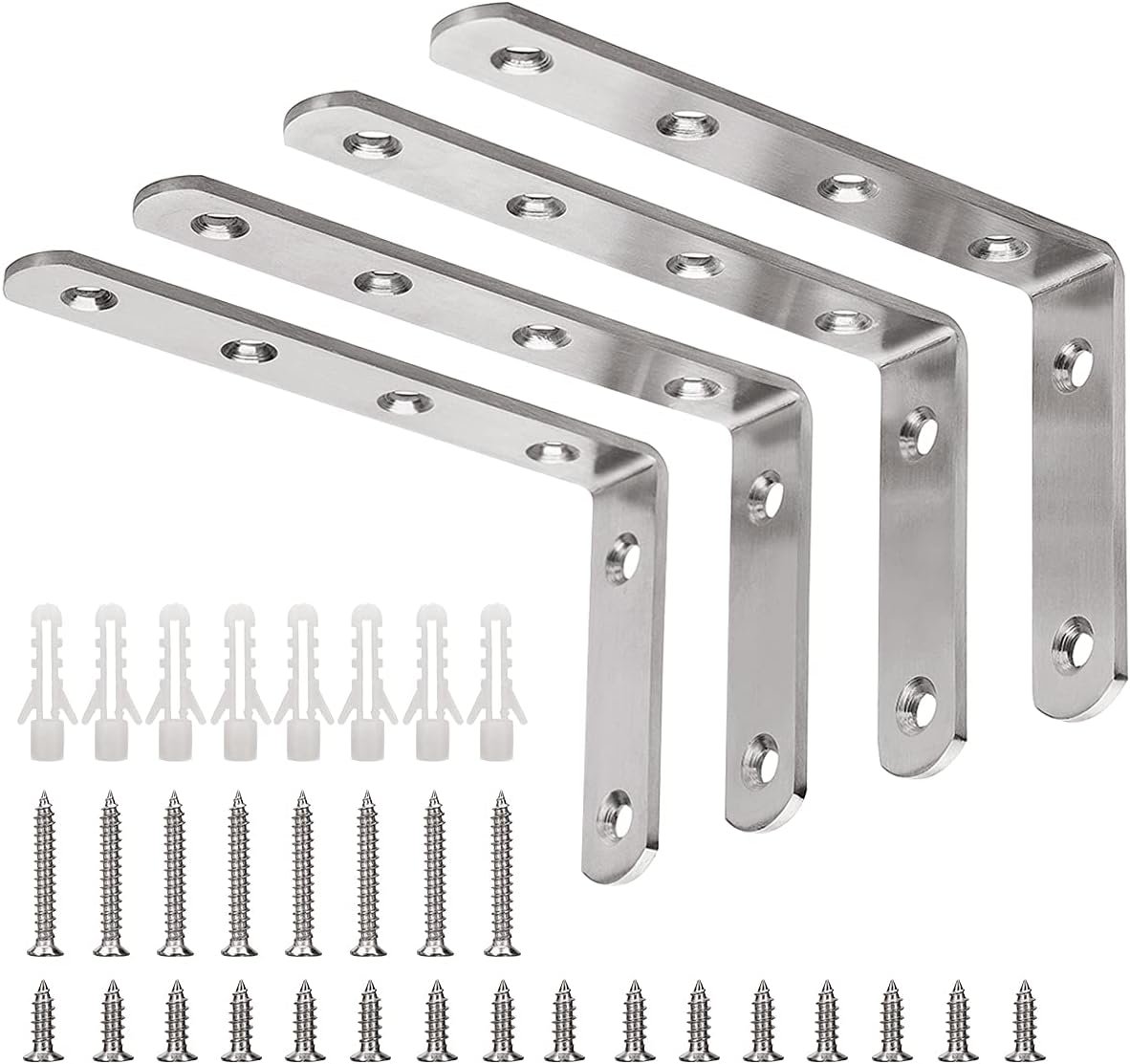 L Bracket, 5″ x 3″ Max Load: 35lb/15KG Heavy Duty Stainless Steel Solid Shelf Support Corner Brace Joint Right Angle Bracket, Pack of 4