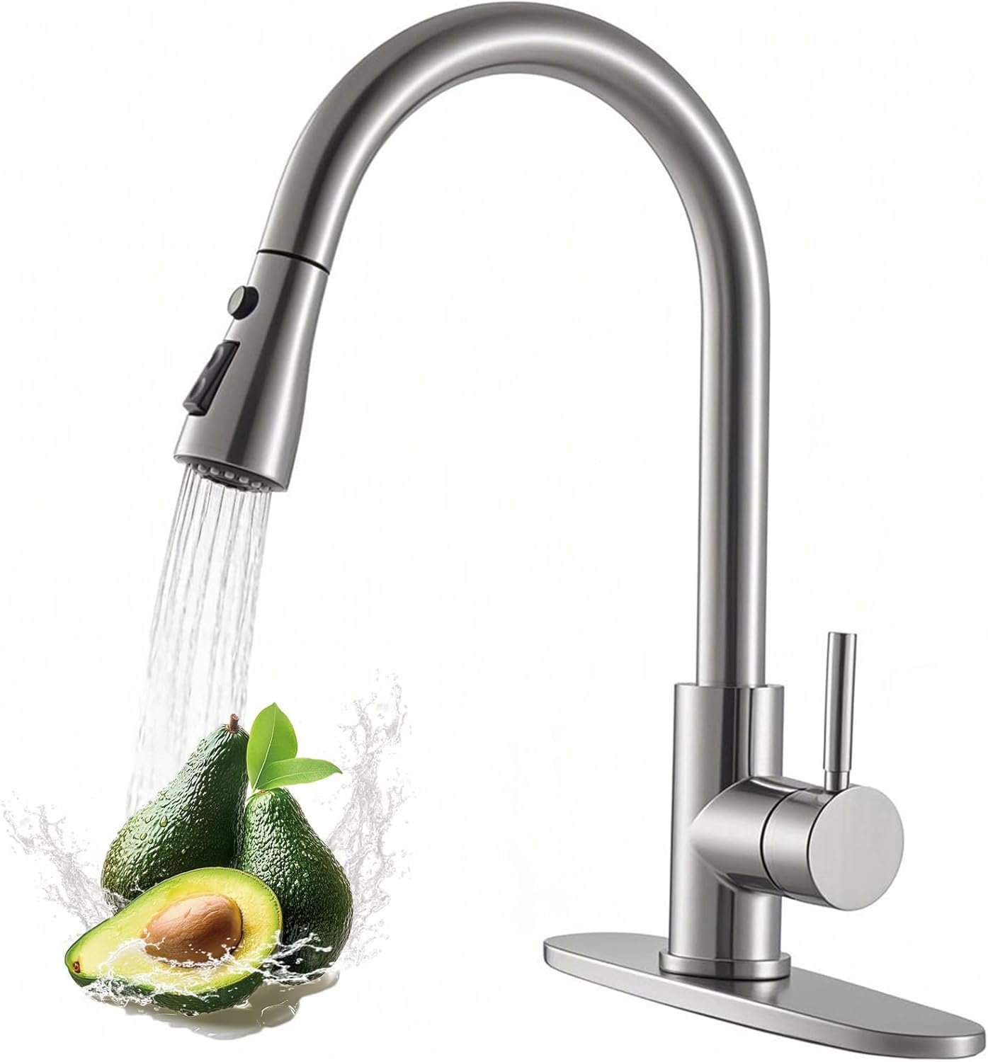 VAPSINT Kitchen Faucet with Pull Down Sprayer, Brushed Nickel | Lead-Free NSF Certified, 3-Mode Sprayer, 304 Stainless Steel, Single Handle Faucet, 1 or 3 Hole for Farmhouse RV Laundry Bar