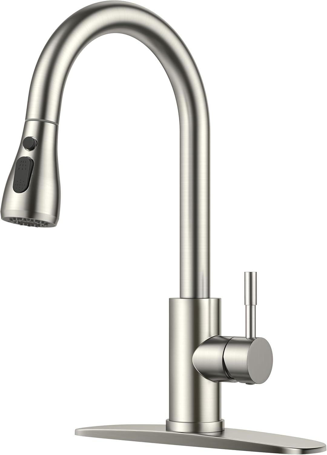 FORIOUS Kitchen Faucets with Pull Down Sprayer, High Arc, Brushed Nickel | Stainless Steel Single Handle, Classic Bar Sink Faucet with Deck Plate for 1 or 3 Hole, Suitable for Farmhouse Rv Camper