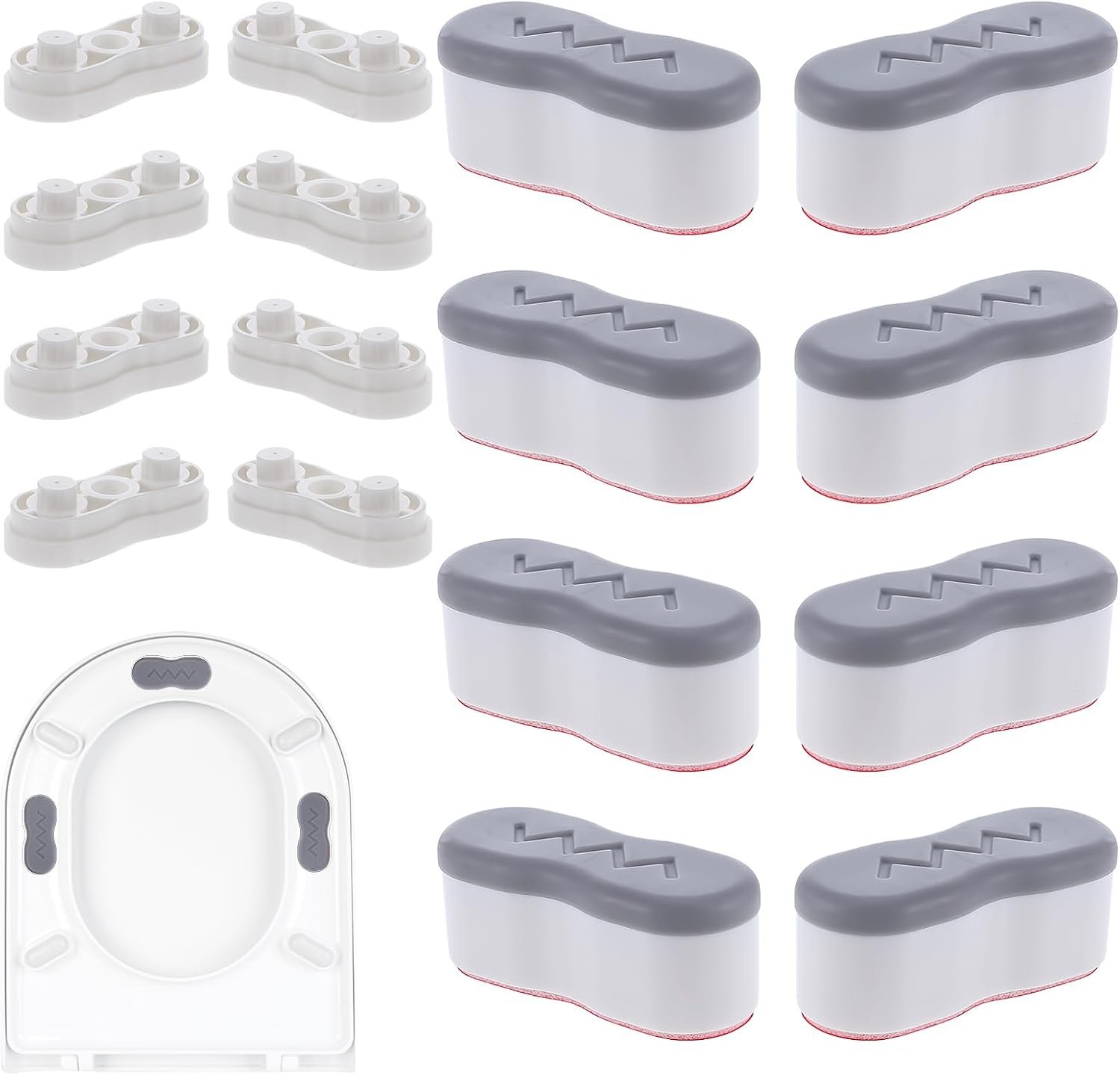 8Pcs Bidet Height-increasing Pads Toilet Seat Risers Toilet Lid Rubber Bumpers with 2 Heights Adjustment Grey & Clear Self Adhesive Universal Bidet Bumpers Replacement Bumpers for Toilet Seat