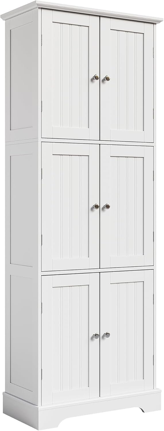 ChooChoo 63.2″ Tall Bathroom Storage Cabinet with 6 Doors | Freestanding Floor Cabinet, Adjustable Shelves, Pantry Cabinet for Bathroom, Kitchen, Laundry Room, White