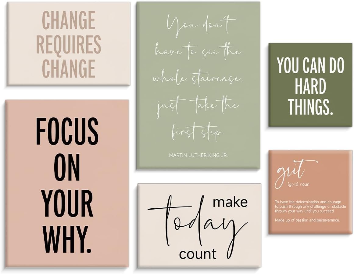 Framed Motivational Office Wall Decor, Set of 6 Boho Inspirational Canvas Wall Art Office Decorations for Work, Positive Affirmations Quotes Posters for Workout Room Home Bedroom