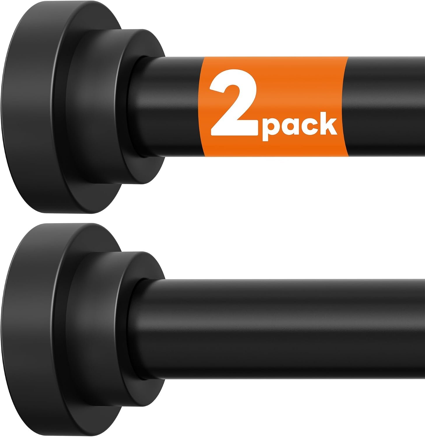 STARLATTA 2 Pack Shower Curtain Rods:43-80 Inch No Drilling Tension Rods, 1″ Diameter Heavy Duty Adjustable, Stainless Steel Rust-Proof Spring Anti-Slip Curtain Rod for Bathroom (Black,80”)