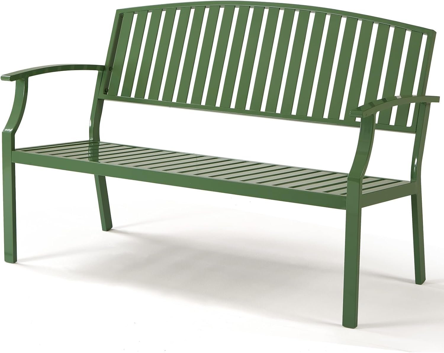 52″ Outdoor Aluminum Garden Bench for 2, Weatherproof, Green | waterproof rust-resistant metal bench supports up to 660 lbs. Ideal for porch, patio, backyard, garden and park.