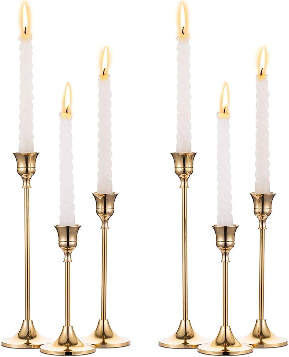 NUPTIO Candlestick Holders Vintage Centerpiece: Gold Antique Moody Decor | Set of 6 Solid Aluminum Candle Stick Taper Holders French Country Victorian Decoration for Christmas Dining Table Fireplace