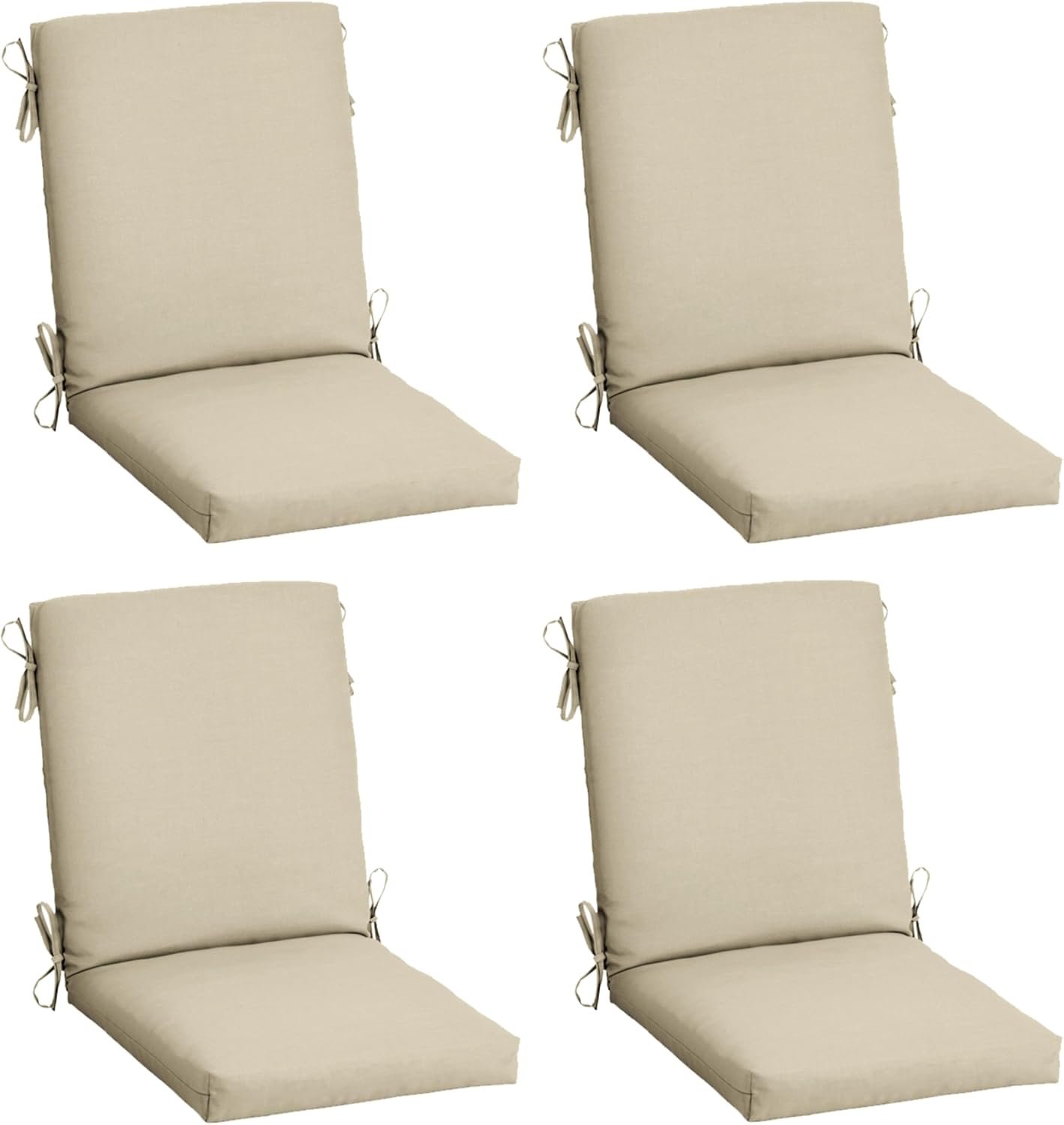 Arden Outdoor Dining Chair Cushion, 4-Pack, 20×44, Tan | Rain-Proof Seat Pad, Fade-Resistant, Mold and Mildew Resistant