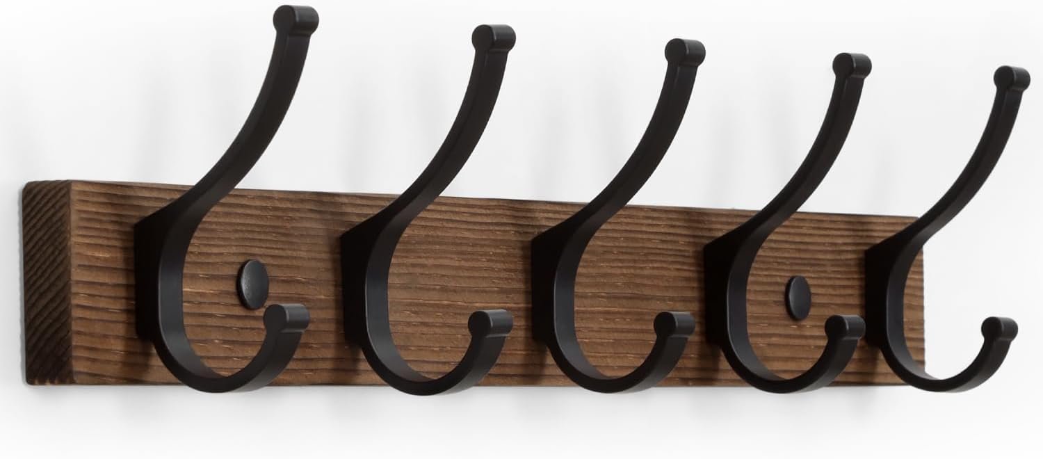 Optish Coat Rack Wall Mount, 16.5 Inches Wood Coat Hooks, Wall Hooks for Hanging, Hat Rack Bag Hanger Key Holder for Wall, Purse Hanger Towel Racks for Bathroom (1Pack, Brown)