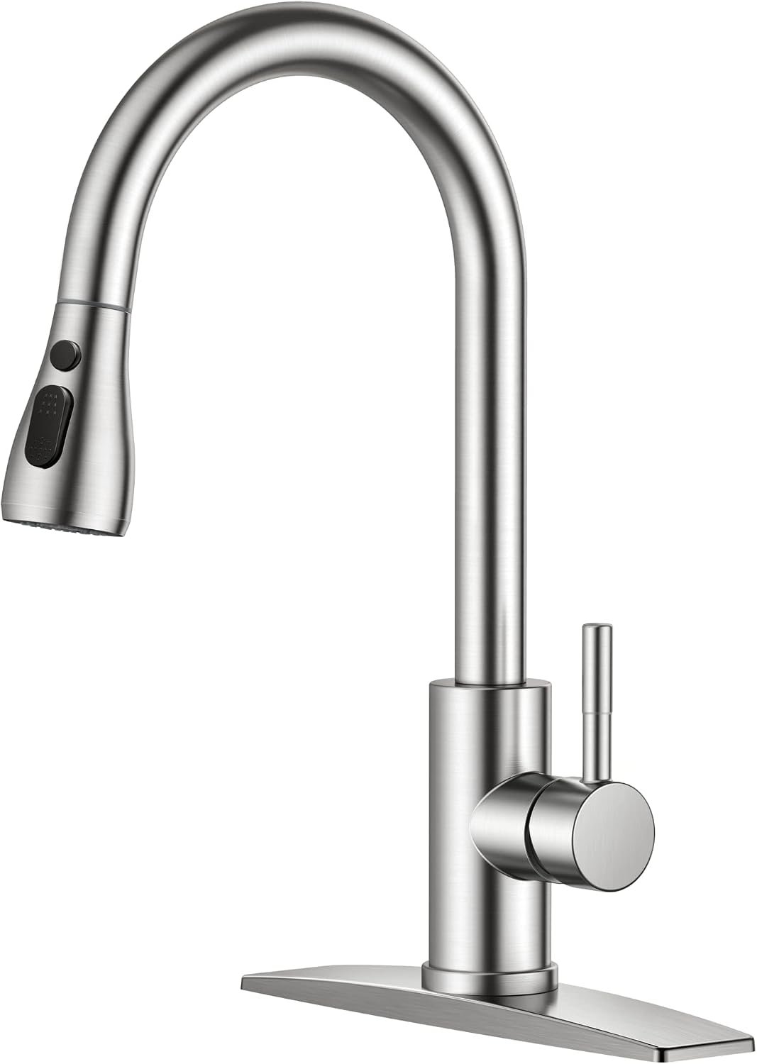 FORIOUS Kitchen Faucets Pull Down Sprayer, Stainless Steel, Brushed Nickel | Classic High Arc, Single Handle Kitchen Sink Faucet, Deck Plate for 1 or 3 Hole, Suitable for Farmhouse Camper Laundry Rv Bar