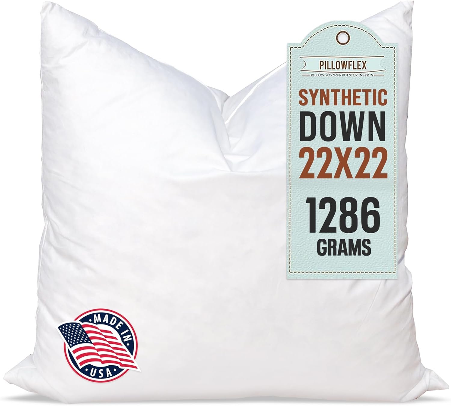 Pillowflex Synthetic Down Pillow Insert 22×22 in – Karate Chop Pillow | Large Square Sham Form, Plush Polyester Cotton Blend, Cloud-Like Comfort, Clump-Resistant Fill, Smooth Elegant Finish