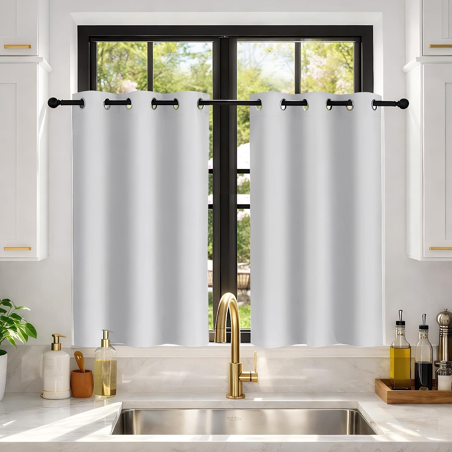Deconovo Blackout Curtains for Bedroom and Living Room 54 Inches Long | Black Out Curtains, Thermal Insulated, Light Blocking, Room Darkening, Grommet, 2 Panels Set, Star White, 42 x 54 Inch
