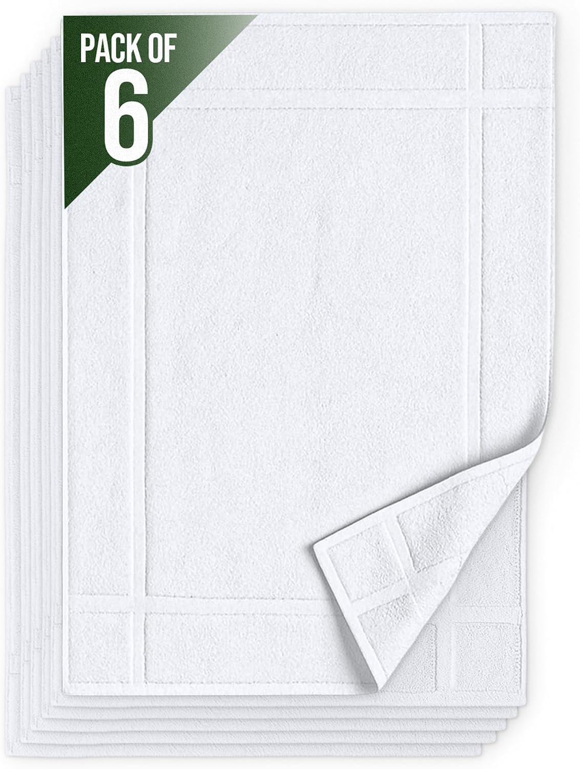 Pearl Linens Pack of 6 100% Cotton Bath Mat Towels, 20×30 inches, Soft & Absorbent Floor Towels for Bathroom, Not Bathroom Rugs, After Shower Mat, 687 GSM, Machine Washable, Airbnb Essentials, White