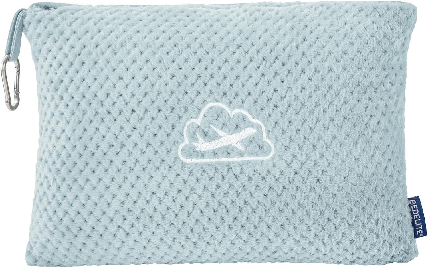 BEDELITE Travel Blanket with Bag, Jacquard Fleece Blanket 65″x40″, Blue | Ultra-soft Airplane Blanket, Luggage Sleeve & Backpack Clip, Travel Essentials for Women, Foldable as Pillow for Long Flight