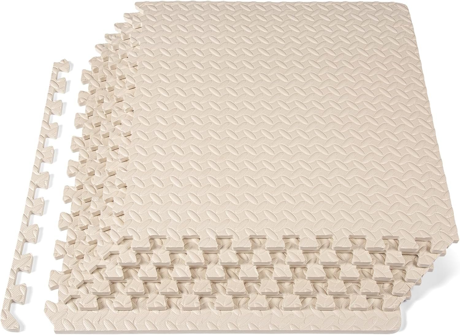 ProsourceFit Exercise Puzzle Mat 1/2-inch, EVA Interlocking Foam Floor Tiles for Home Gym, Workout Equipment, Kids Play Areas, Beige, 24 Sq Ft – 6 Tiles