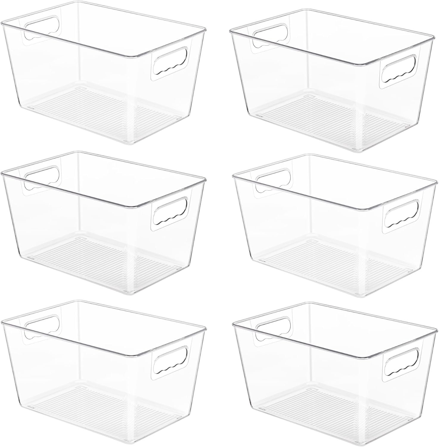 YIHONG 6 Pack Clear Storage Bins, Pantry Organizer Bins with Handle, Large | Plastic Bins, Pantry Storage Containers for Kitchen, Freezer, Cabinet, Closet, Bathroom, Under Sink Organizers and Storage