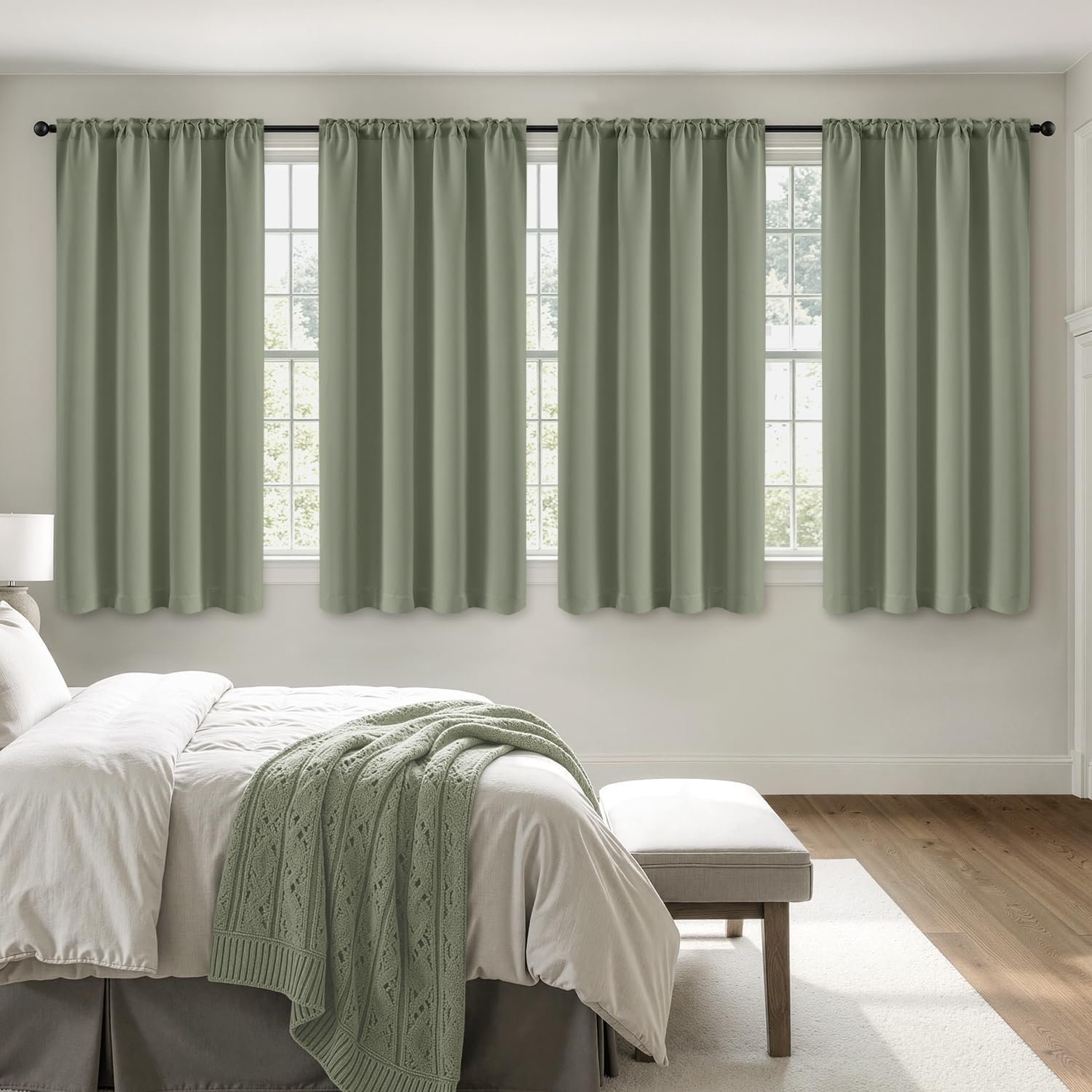MIULEE 4 Panels Set Sage Green Blackout Curtains 63 Inch Length Bedroom | Thermal Curtains for Summer Heat, Light Blocking Privacy Window Drapes, Top&Bottom Rod Pocket