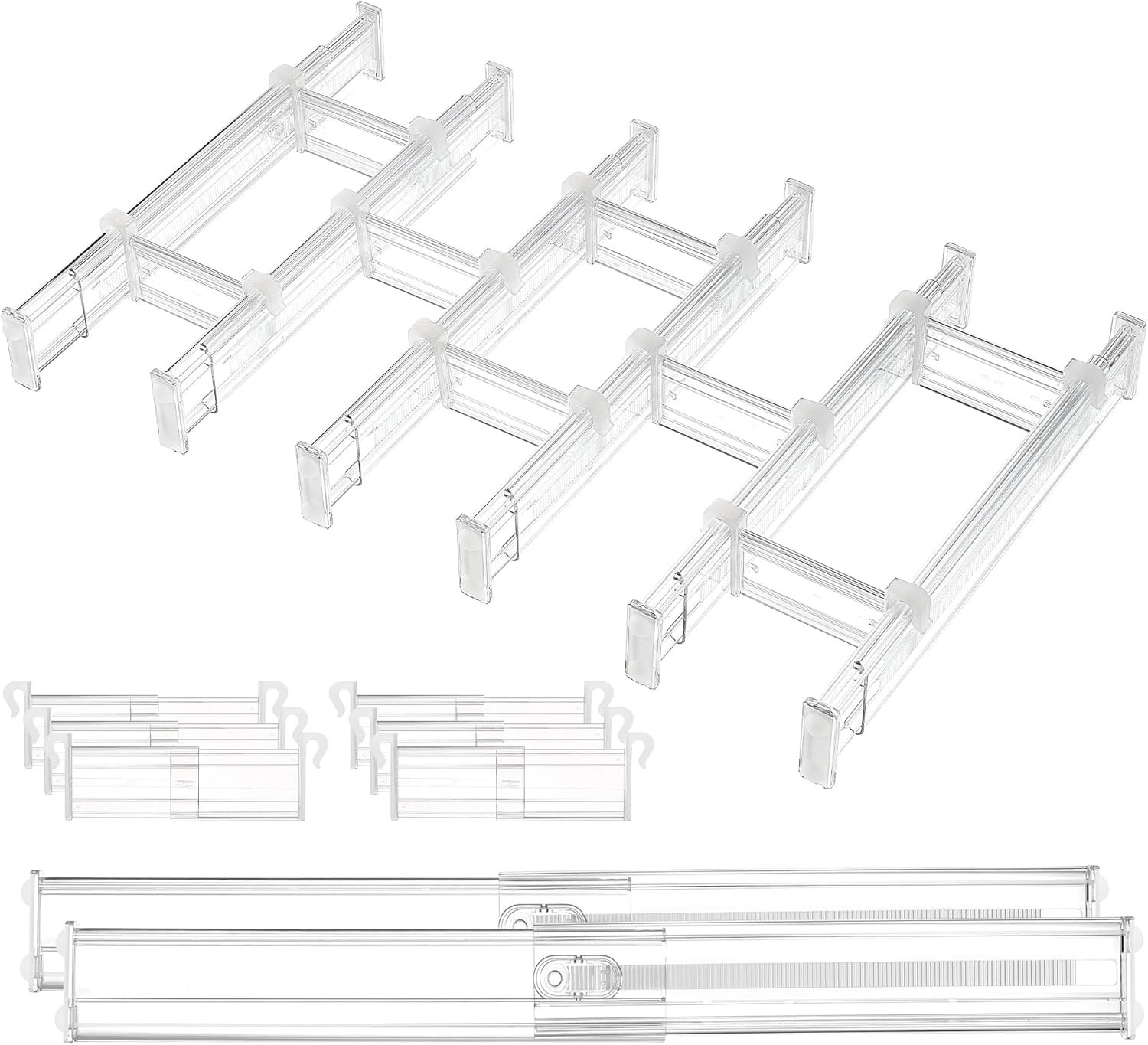Vtopmart 2.36″ Drawer Dividers with Expandable Inserts, 12.8″-22.3″, 8 Pack | Adjustable Kitchen Drawer Organizer, Clear Organizer Separator for Flatware, Utensil, Cutlery, 8 Dividers with 14 Inserts