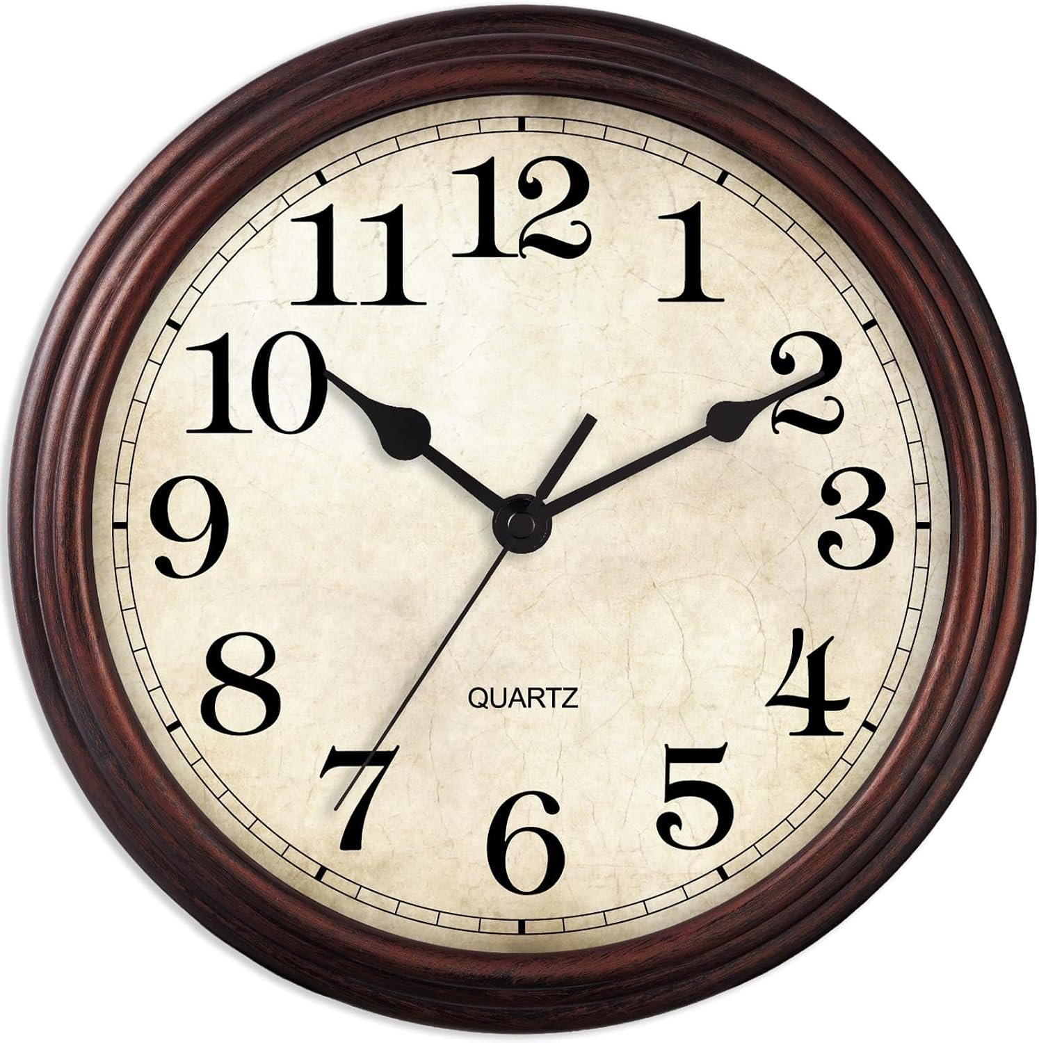 Wall Clock 9 Inch Vintage Decorative Battery Operated Silent Bronze | Round clock; clear glass easy read; silent non-ticking; for living room, kitchen, bedroom