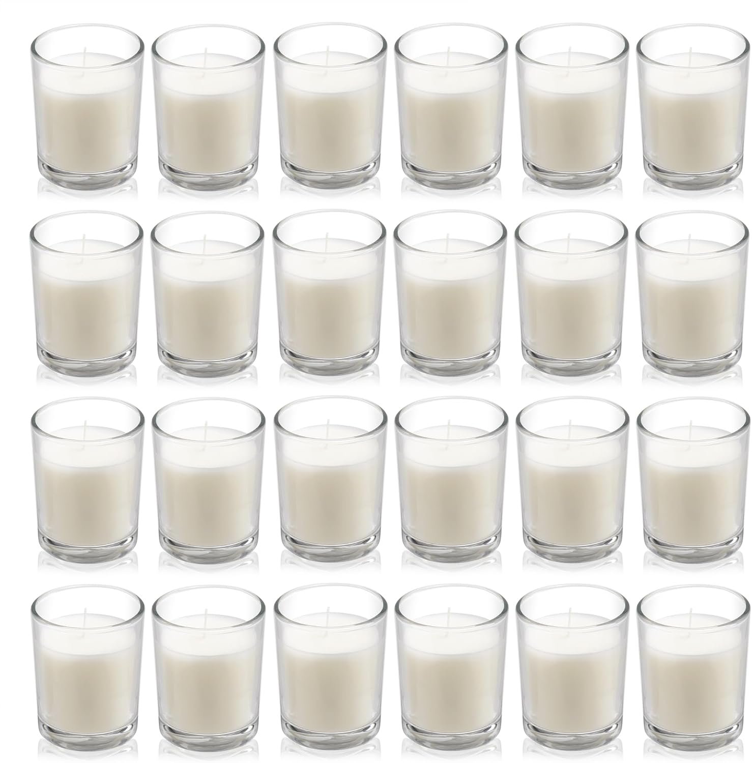 Housecret 24 Pack Warm White Unscented Clear Glass Filled Votive Candles. Hand Poured Wax Candle Ideal Gifts for Aromatherapy Spa Weddings Birthdays Holidays Party