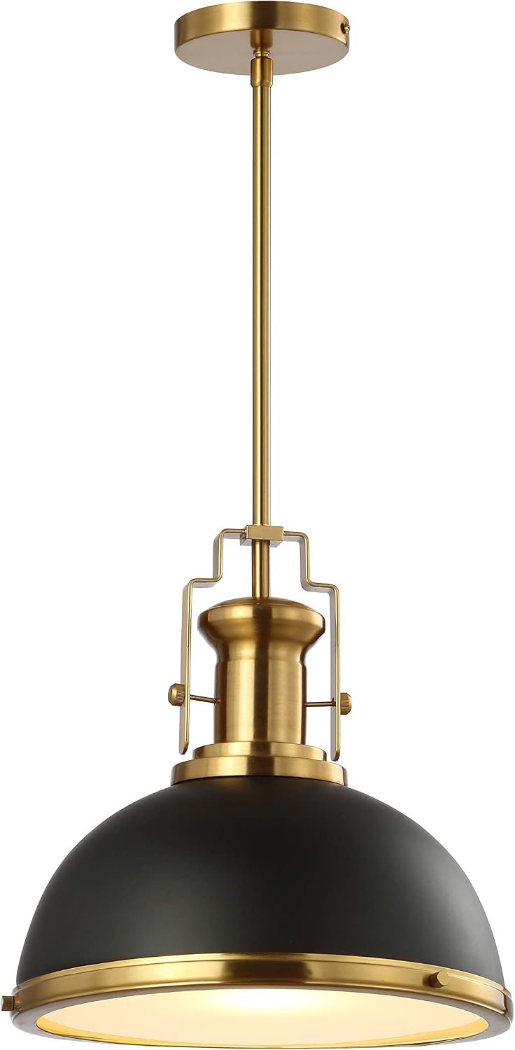 JONATHAN Y Homer Industrial Dome Pendant 13″, Black/Brass Gold | 1-Light, Farmhouse Style, Adjustable Hanging Height, Glass Diffuser, Sloped Ceiling Compatible, Metal, LED Bulb Included