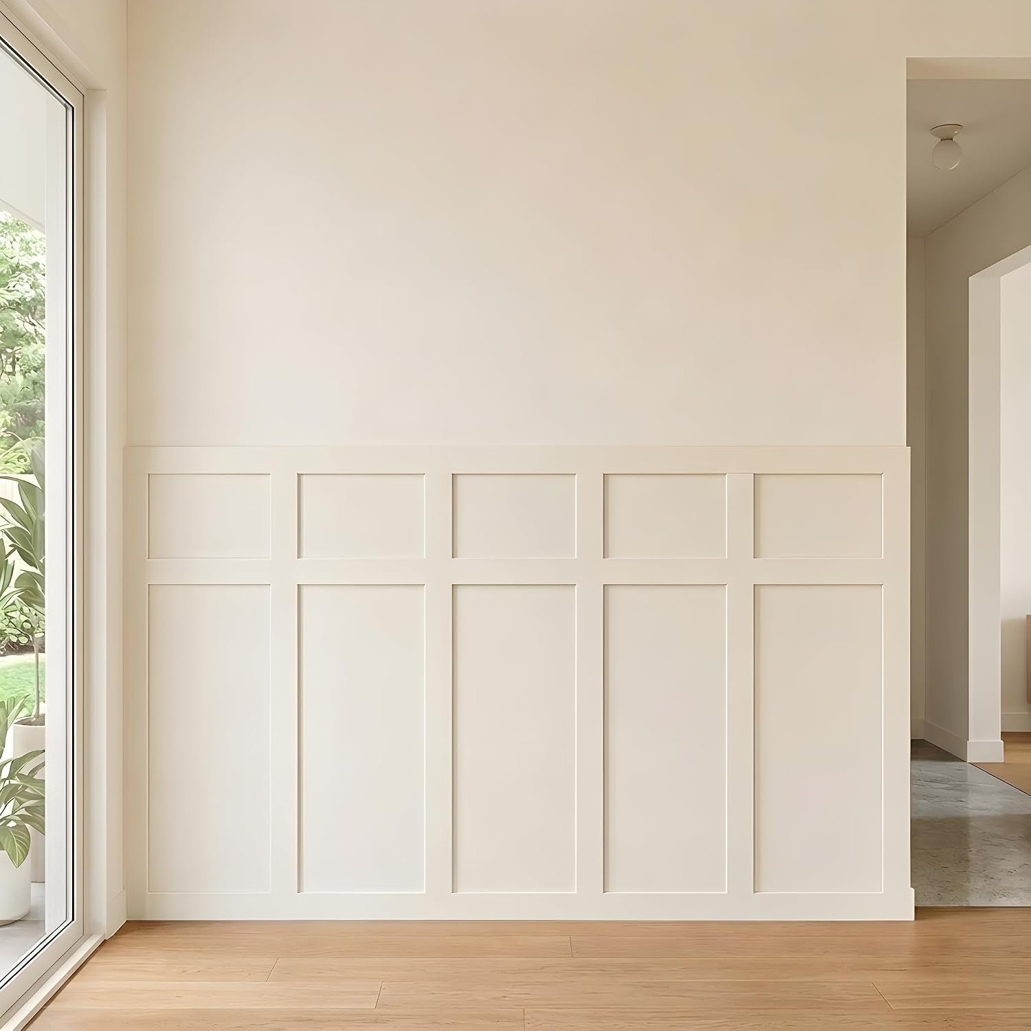 Board and Batten Wall Panel Kit, Paintable Wainscoting Panels | Easy Install, Molding Trim Slat with Cross Pieces for Living Room,Hallway,Bedroom, Covers 94 x 53 in, Paintable White