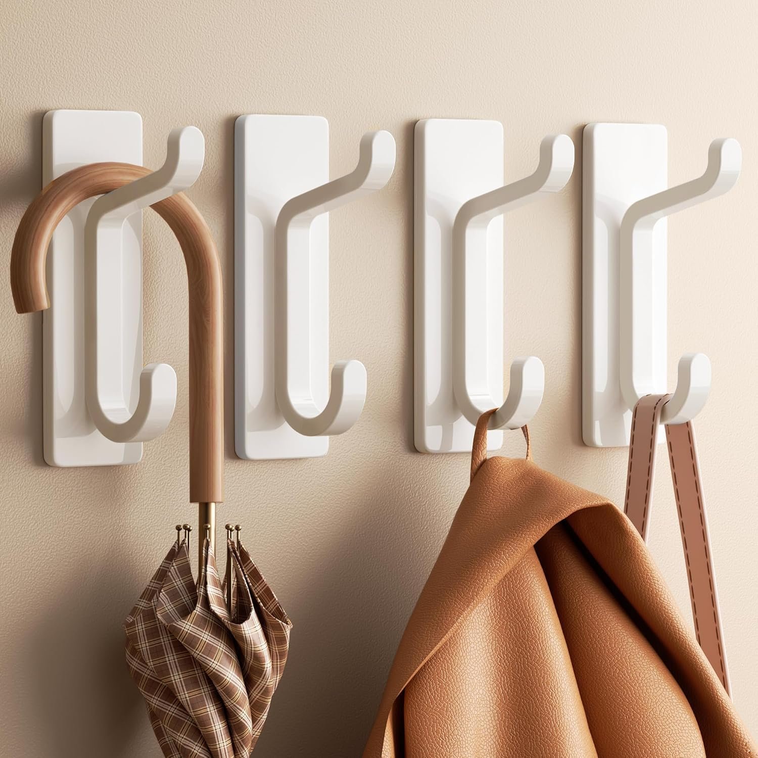 pickpiff Wall Hooks for Coat and Towel: 13LB Strong Adhesive Door Hanger Stick on, White 4 Pack