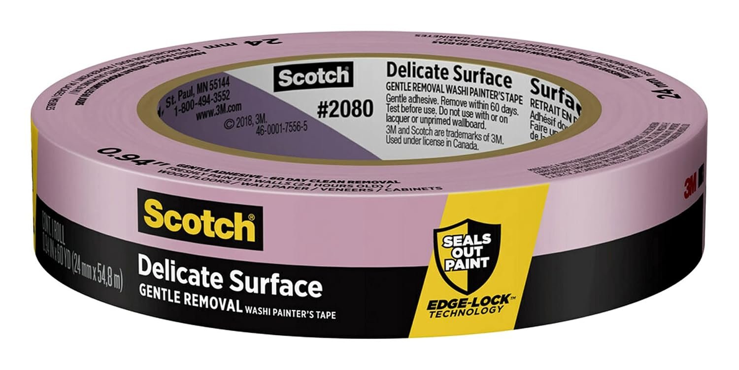Scotch Delicate Surface Painter’s Tape 1 Inch Wide, 1 Roll | 0.94 in x 60 yd, Purple Paint Tape, Protect Delicate Surfaces with Gentle Adhesion, Indoor Masking Tape
