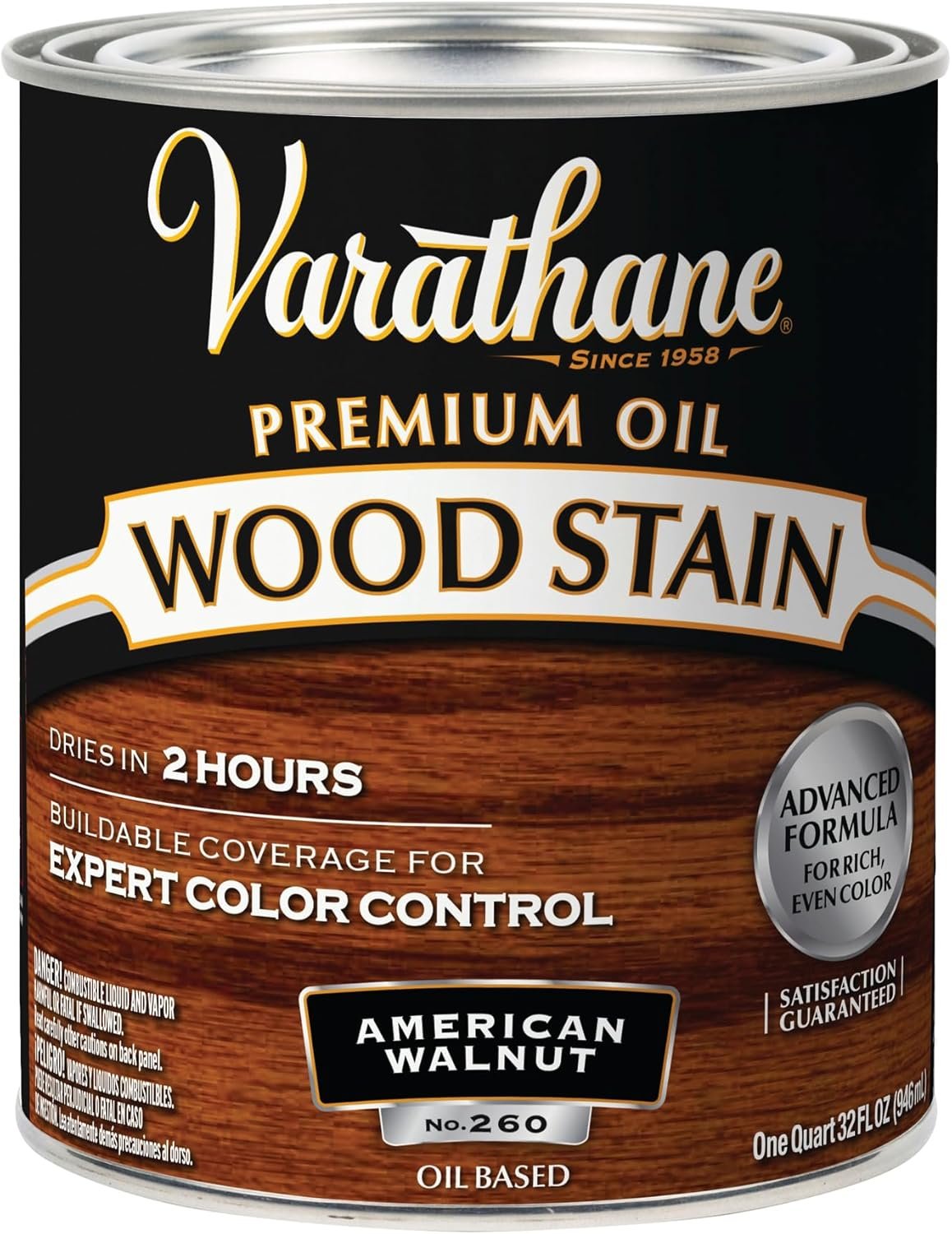 Rust-Oleum Varathane 211727H Premium Wood Stain, Quart, American Walnut