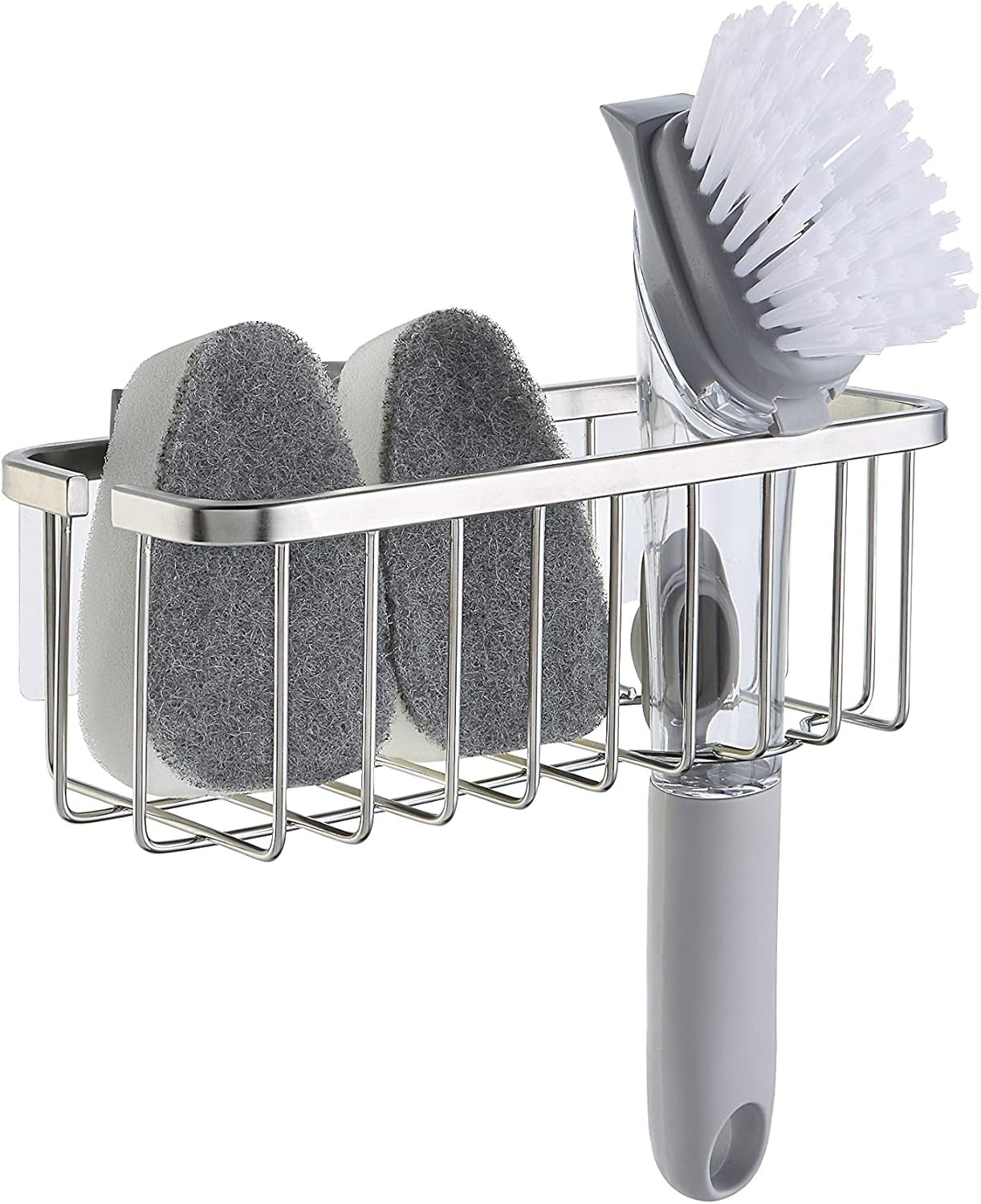 SunnyPoint NeverRust Deluxe Kitchen & Bathroom Sink Sponge Holder Organizer with Adhesive Mount – Additional Suction Cup Included – Sponge & Brush NOT Included – 7.4 x 3.3 x 2.75 Inch